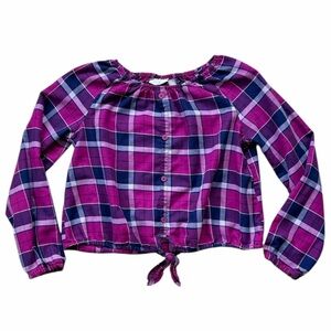 PLACE Plaid Purple Front Tie Shirt